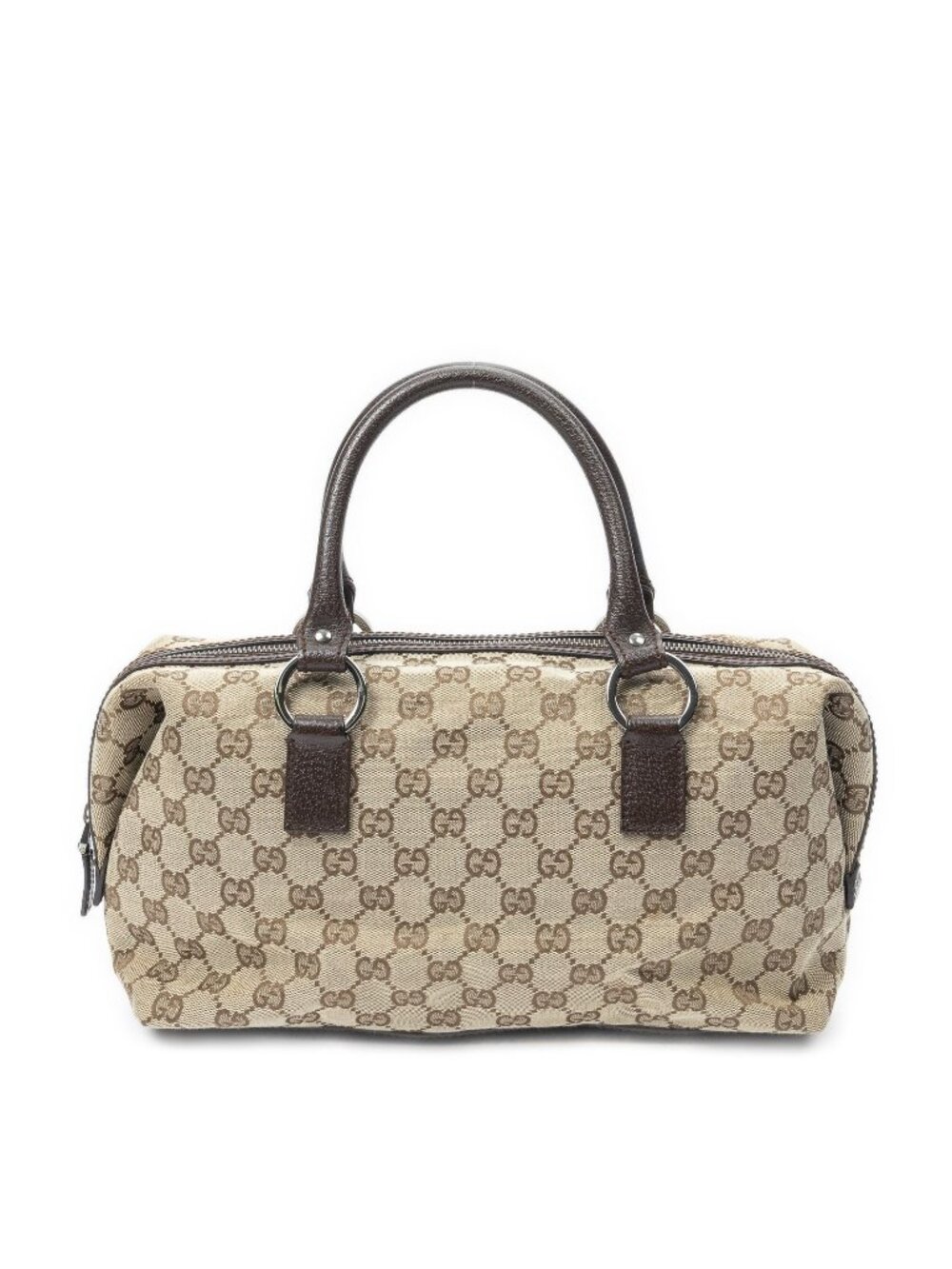 Gucci Small Boston Beige Brown GG Canvas Handbag